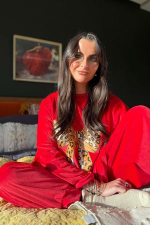 Binky Bow Soft Stretch Velour Lounge Suit Ruby